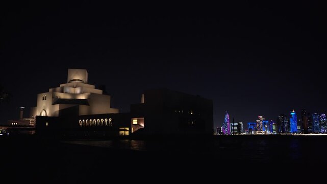 Museum of Islamic Art and Vibrant Doha Skyline at Night