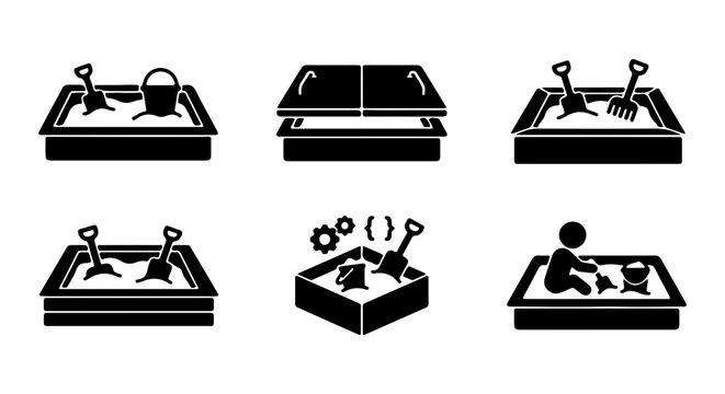 Sandbox Icons Set: Play, Digging, Tools, Child, Cover, Playtime Fun