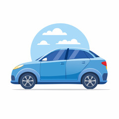 Fototapeta premium Blue Sedan Car Illustration with Clouds
