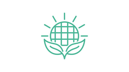 Obraz premium Green Globe with Sunrise and Leaves Icon: Ecology, Nature, Renewable Energy
