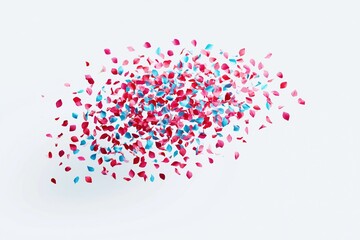 Obraz premium Explosion of Red and Blue Confetti Falling on a White Background, Celebration and Party Theme