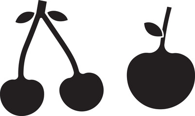 Modern fresh cherry fruit pair icon set. Red berry botanical illustrations for agricultural marketing and recipe graphics © fatima