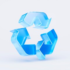 Obraz premium 3D recycling symbol icon isolated on white background, concept of environmental sustainability and eco friendly waste management. Transparent Liquid Glass icon. 3D rendering.