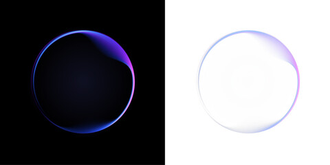 Blue and purple glowing circular ring with soft gradient light and minimal abstract energy effect on dark and light backgrounds. Vector luminous halo, portal frame and futuristic design element. © Valeriia