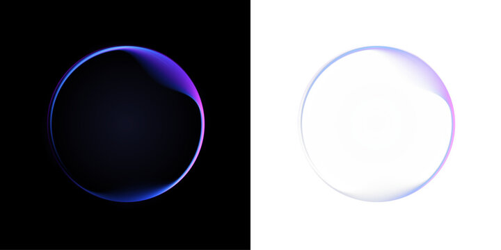 Blue and purple glowing circular ring with soft gradient light and minimal abstract energy effect on dark and light backgrounds. Vector luminous halo, portal frame and futuristic design element.