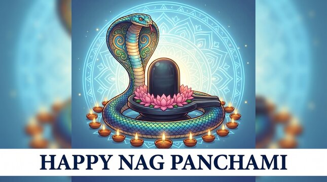 Traditional shiva lingam and cobra icon for nag panchami celebration