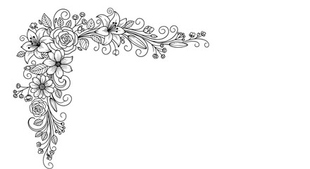 Fototapeta premium Elegant Floral Swirl Corner Design - Hand Drawn Botanical Illustration