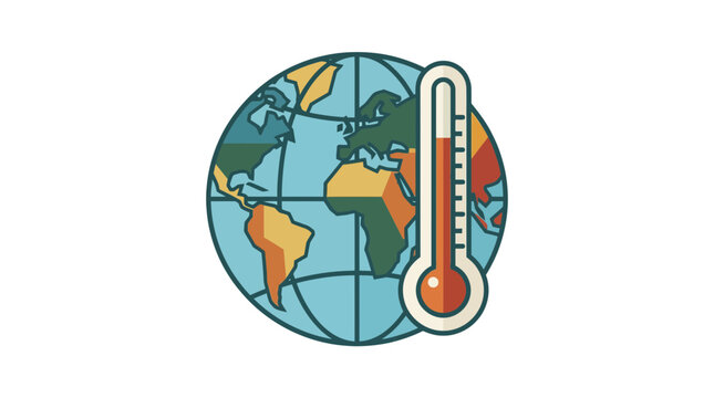 Global warming thermometer icon with earth planet background, climate change concept illustration