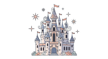 Magical fairytale castle with whimsical towers and stars