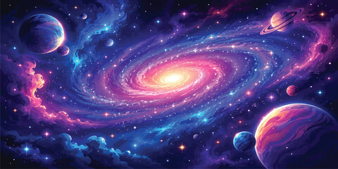 Vibrant Spiral Galaxy With Planets in Deep Space © mahabubmorshed