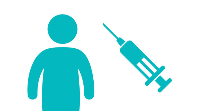 Vector icon of a person and a syringe, representing vaccination, medical treatment, or healthcare