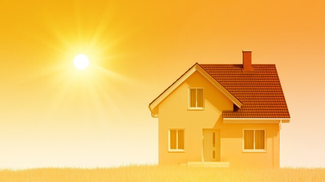 Hot summer weather overheating home roof under intense sun, heatwave climate impact, thermal stress on residential building, energy efficiency challenge and extreme temperature concept