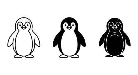 Fototapeta premium Cute Penguin Icons, Simple Vector Art, Black and White Bird Graphics, Adorable Animal Illustrations