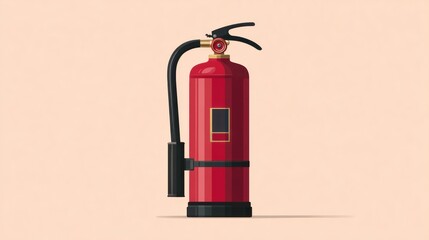 Obraz premium Red fire extinguisher against beige background for safety and emergency concept