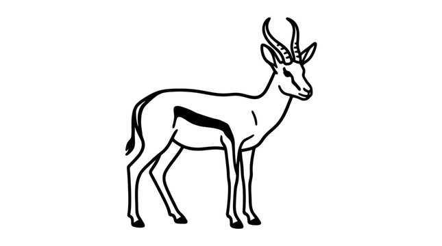 Minimalist Springbok Antelope Head Profile Silhouette. Elegant Monochrome Black and White Wildlife Animal Emblem. Modern Gazelle Logo Icon Isolated on White Background. Vector Graphic Art.
