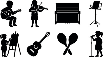 Kids arts and music silhouettes set featuring children playing instruments painting and singing in image_980901.pngKids arts and music silhouettes set featuring children playing instruments painting a © Shaharia Shaharia