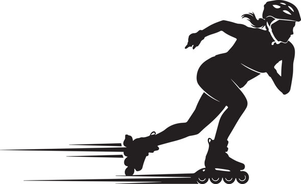 Female inline speed skater silhouette racing fast with motion trails isolated vector illustration for sports fitness projects