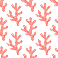 Fototapeta premium Pink coral branches arranged in a seamless ocean pattern on a light background, perfect for fabric prints, nursery decor