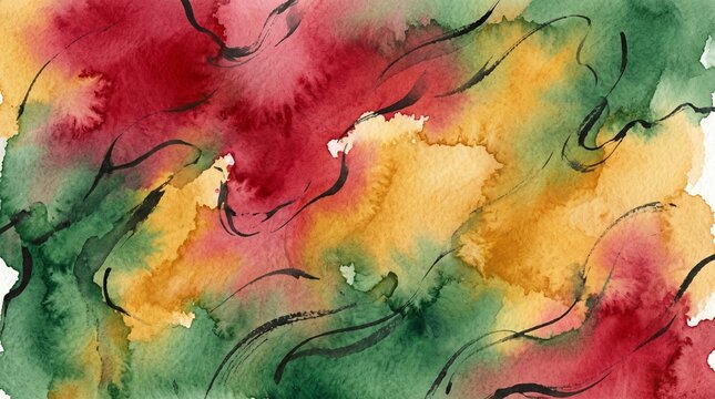 Pan-African Watercolor Wash Abstract Background Juneteenth Celebration Red Green Gold Freedom