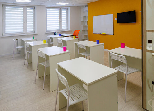 Modern classroom interior in a children&rsquo;s educational center, ready for learning and development.