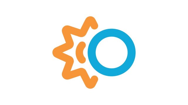 Graphic design of a stylized sun and circle on a white background