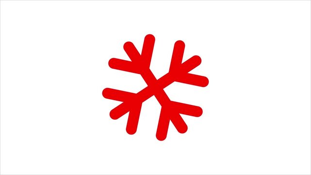 Graphic illustration of a single red snowflake on a white background