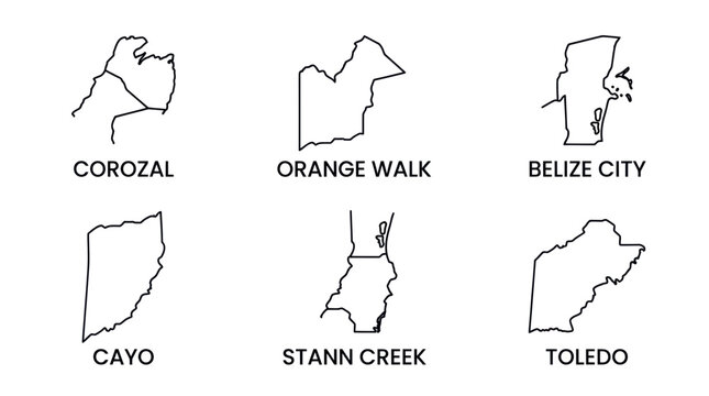 Outline maps of the six administrative districts of belize