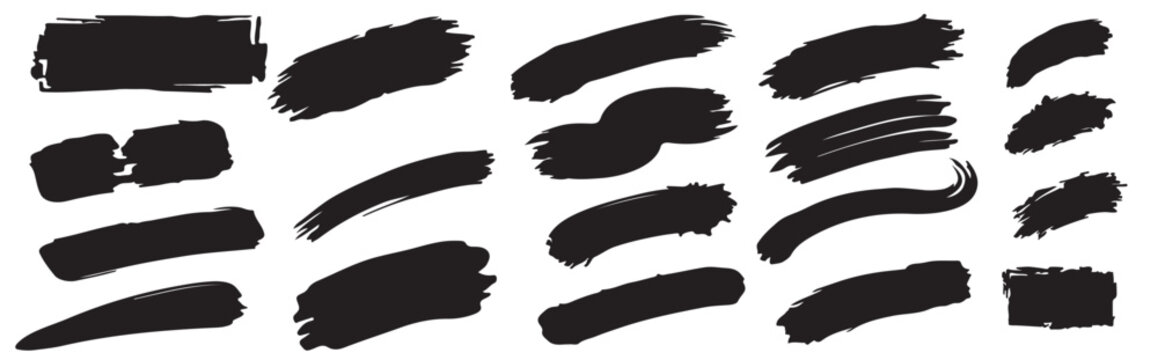 Brush stroke collection diverse black paint swashes and textural silhouettes