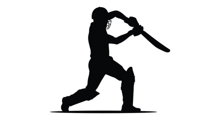 Cricket player silhouette against a white background dynamic sports illustration © MuhammadShamim