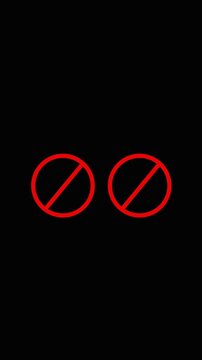 Arrow icon animation with prohibition signs. Arrow icon red digital warning symbols. Arrow icon technology interface graphic on black background for safety.
