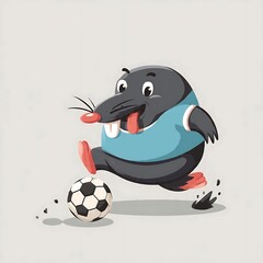 Fototapeta premium Cute cartoon penguin sliding on ice with joyful expression.