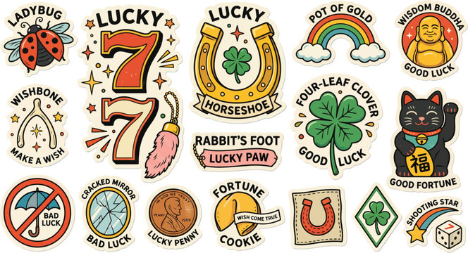 Lucky Stickers, Good Fortune Symbols, Sticker Collection