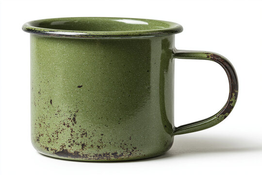 Empty Enamel Mug Isolated on White Background