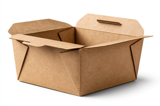Empty Kraft Food Box Isolated on White Background