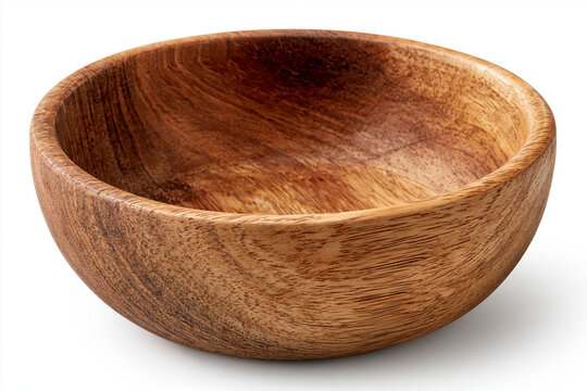 Empty Wooden Bowl Isolated on White Background