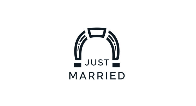 Just Married horseshoe wedding symbol graphic.