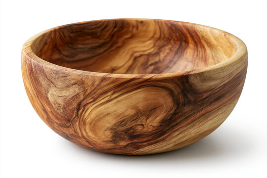 Empty Wooden Bowl Isolated on White Background