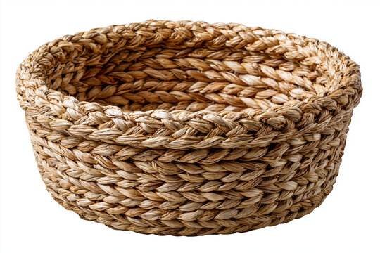 Empty Woven Basket Isolated on White Background