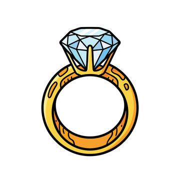 A golden ring with a large sparkling diamond gemstone icon