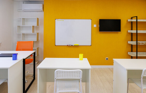 Modern classroom interior in a children&rsquo;s educational center, ready for learning and development.