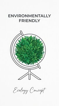 Environmentally friendly ecology concept globe with green tropical foliage leaves