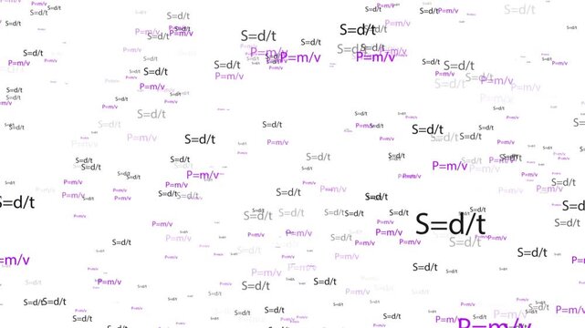 Physics  formula pass through the screen and fall away.4k animation on white background