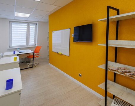 Modern classroom interior in a children&rsquo;s educational center, ready for learning and development.