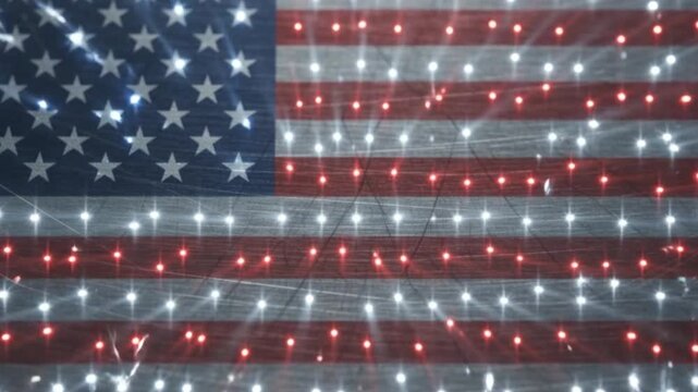Abstract Spark Reflections Forming Subtle Flag Pattern on Brushed Metal, Industrial Patriotic Texture