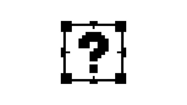 Pixelated question mark inside a square selection box, isolated on transparent background