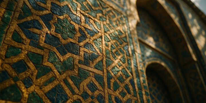 Ornate mosaic tile work on historic building facade [2x1]