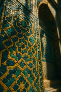 Ornate mosaic tile work on historic building facade [2x3]
