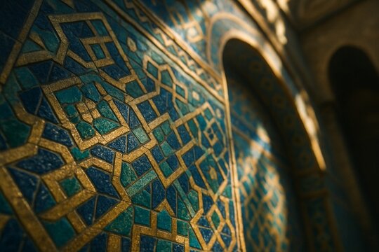 Ornate mosaic tile work on historic building facade [3x2]