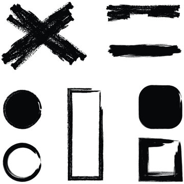 Black brush stroke shapes collection x lines circles rectangles design elements