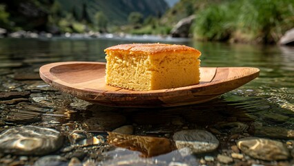 Obraz premium Wooden bowl of fresh golden honey dripping from wooden honey dipper.